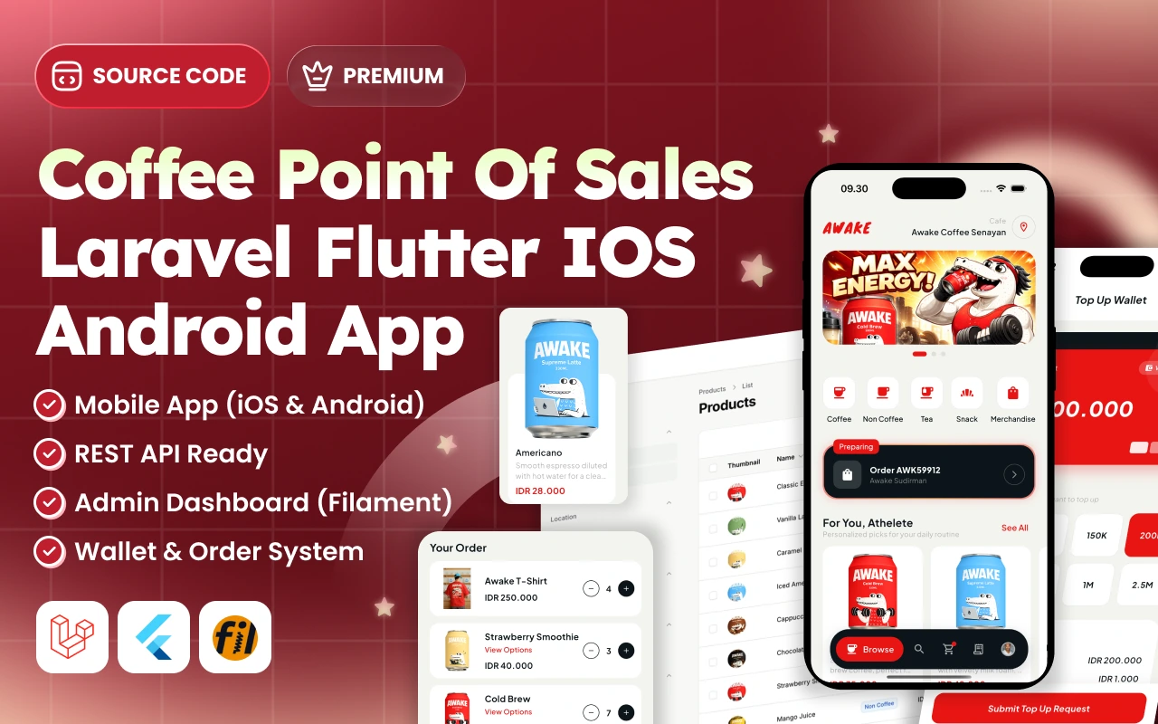 Coffee Point of Sales Laravel Flutter iOS Android App